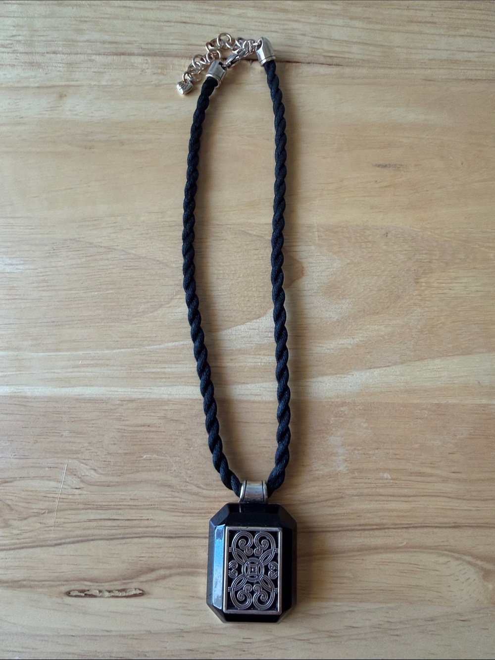 Brighton Black Rope Necklace with Rectangular Pendant